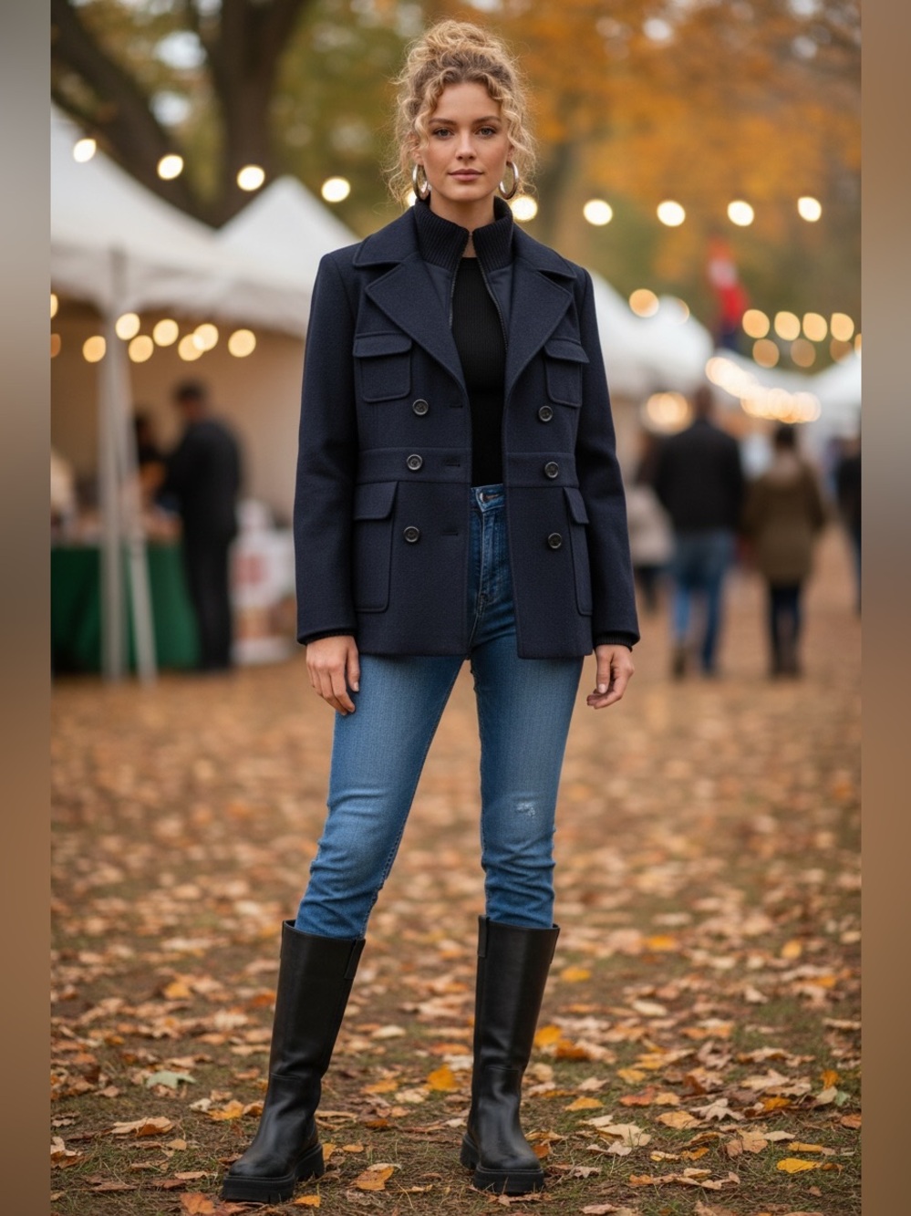 Covington‎ L black recycled wool blend layered pea coat